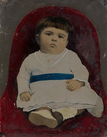 (19th CENTURY--TINTYPES) A group of 8 uncased tintype portraits of children and young men, a few elaborately hand-tinted.